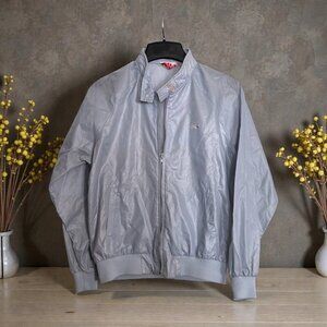 Vintage Izod Lacoste Glossy Windbreaker Jacket Mens L Gray Alligator Logo Large